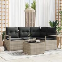 5 Stykke Have Sofa Sæt med Hynder Grå Poly Rattan, 2-Sæders Have Sofa med Opbevaring & Hynder Grå Poly Rattan