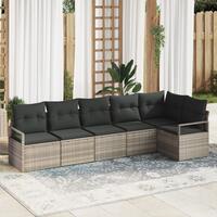 6-delt Have Sofa Sæt med Puder Lys Grå Poly Rattan, 2-personers Have Sofa med Opbevaring & Puder Grå Poly Rattan