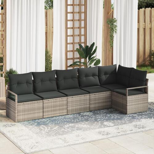 6-delt Have Sofa Sæt med Puder Lys Grå Poly Rattan, 2-personers Have Sofa med Opbevaring & Puder Grå Poly Rattan