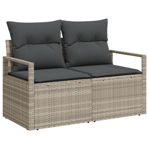 6-delt Have Sofa Sæt med Puder Lys Grå Poly Rattan, 2-personers Have Sofa med Opbevaring & Puder Grå Poly Rattan
