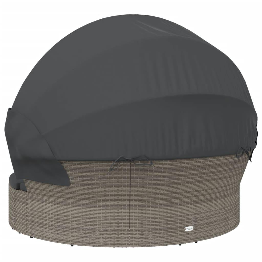 Udendørs loungeseng med tag og hynder polyrattan grå (OUTLET D)