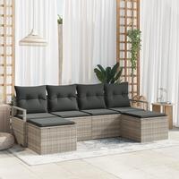 6 Stykker Have Sofa Sæt med Puder Lys Grå Poly Rattan, 2-Sæders Have Sofa med Opbevaring & Puder Grå Poly Rattan