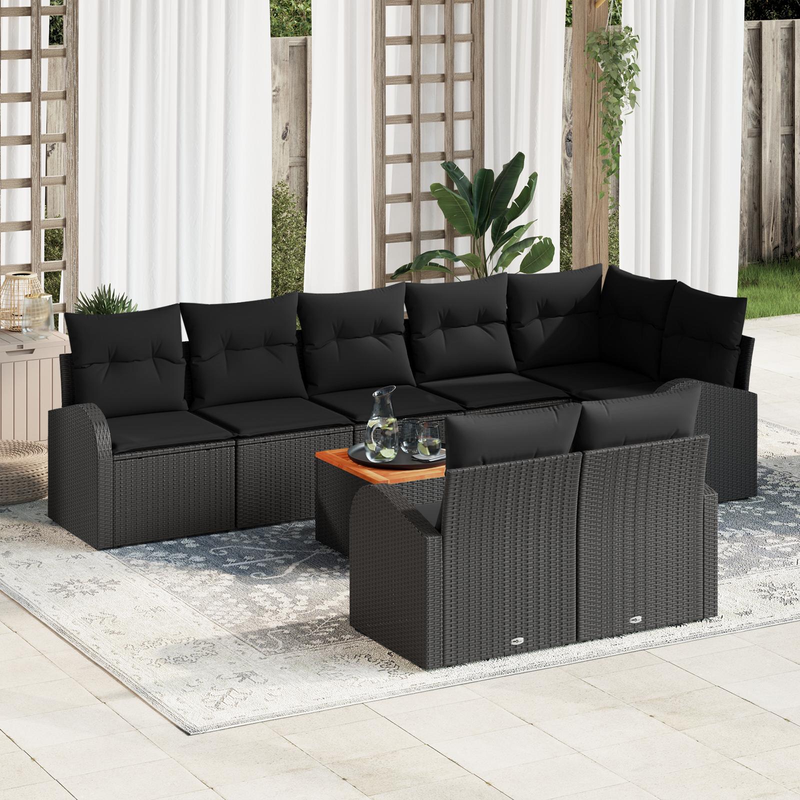 Havesofa-sæt med opbevaring, 9 dele - sort polyrattan