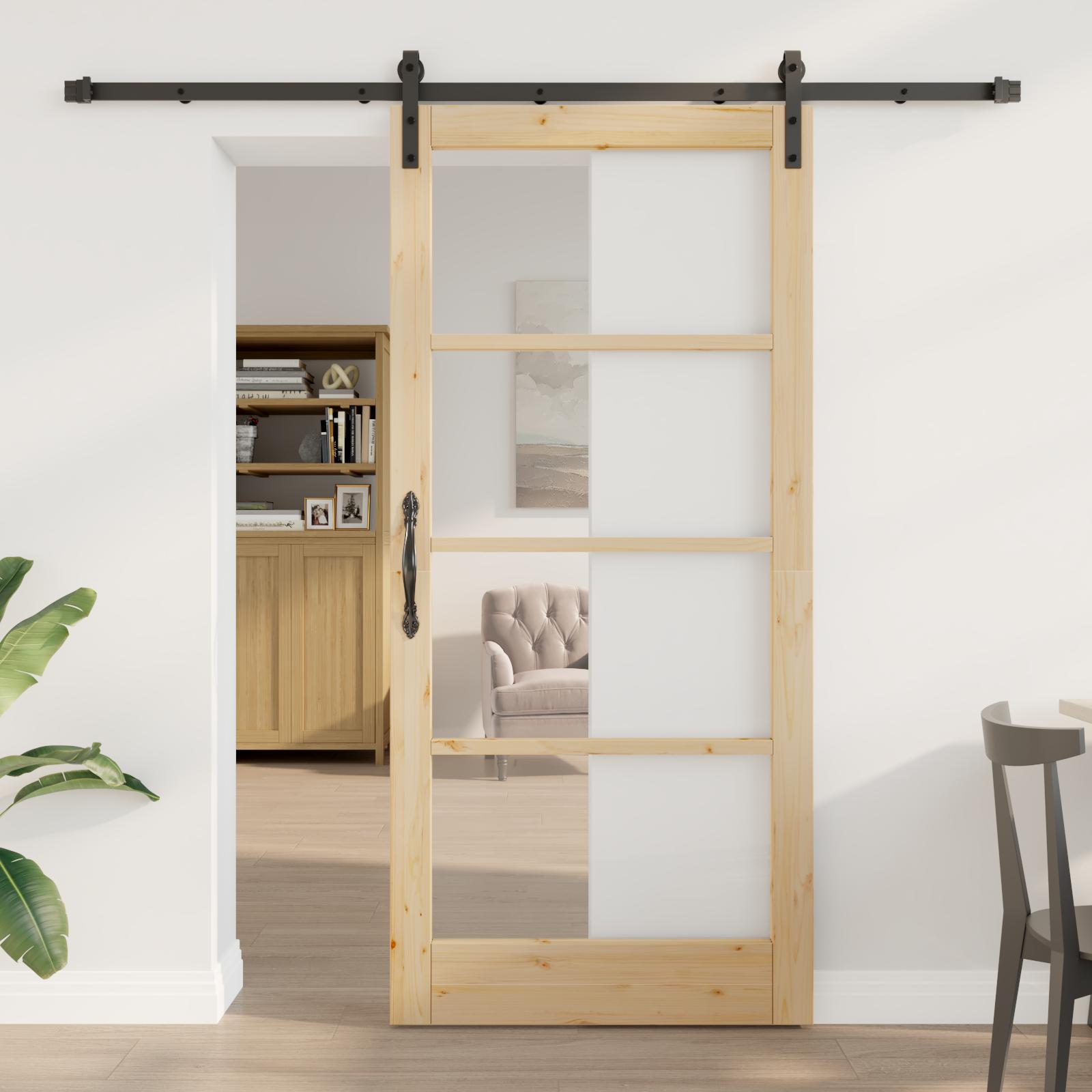 Skydedør ORKDAL naturfarvet 93 × 202 cm i fyrretræ og glas billede