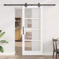 Glidedør med hardware sæt Hvid 83x202 cm Solid fyr
