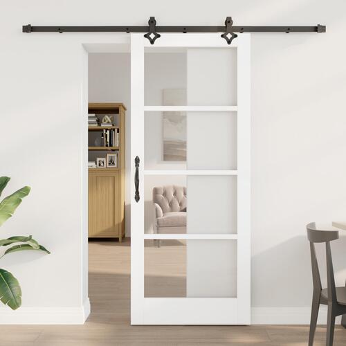 Glidedør med hardware sæt Hvid 83x202 cm Solid fyr