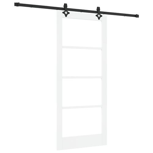 Glidende dør med hardware sæt hvid 86x198,5 cm massivtræ fyr, indendørs dør med glas 'ORKDAL'hvid 86x198,5x4 cm