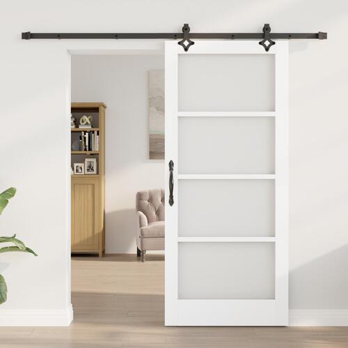 Glidende dør med hardware sæt hvid 86x198,5 cm massivtræ fyr, indendørs dør med glas 'ORKDAL'hvid 86x198,5x4 cm
