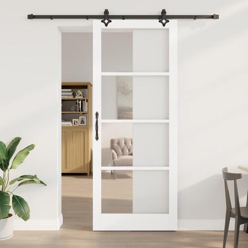 Skydedør med hardware sæt hvid 93x232 cm massivt fyrretræ