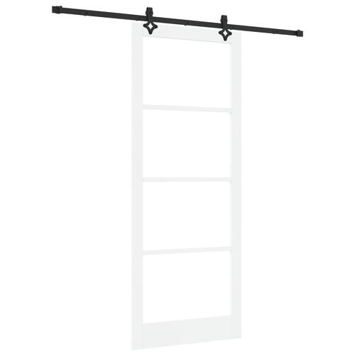 Skydedør med hardware sæt hvid 93x232 cm massivt fyrretræ