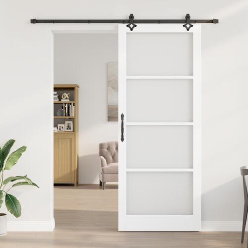 Skydedør med hardware sæt hvid 93x232 cm massivt fyrretræ