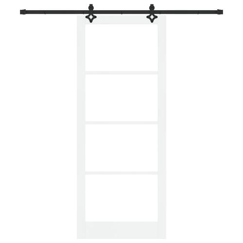 Skydedør med hardware sæt hvid 93x232 cm massivt fyrretræ