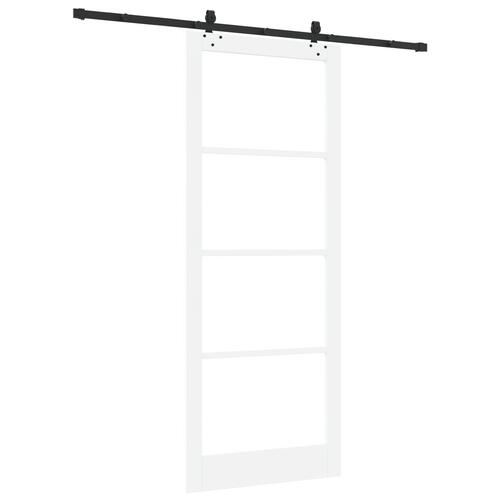 Skydedør med hardware sæt hvid 93x232 cm massivt fyrretræ