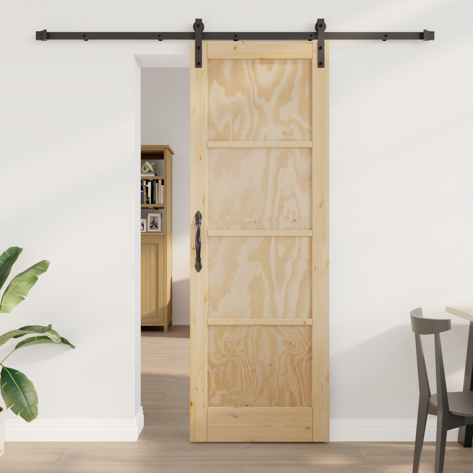 Skydedør med hardware sæt 73.5x211 cm massiv træ fyr