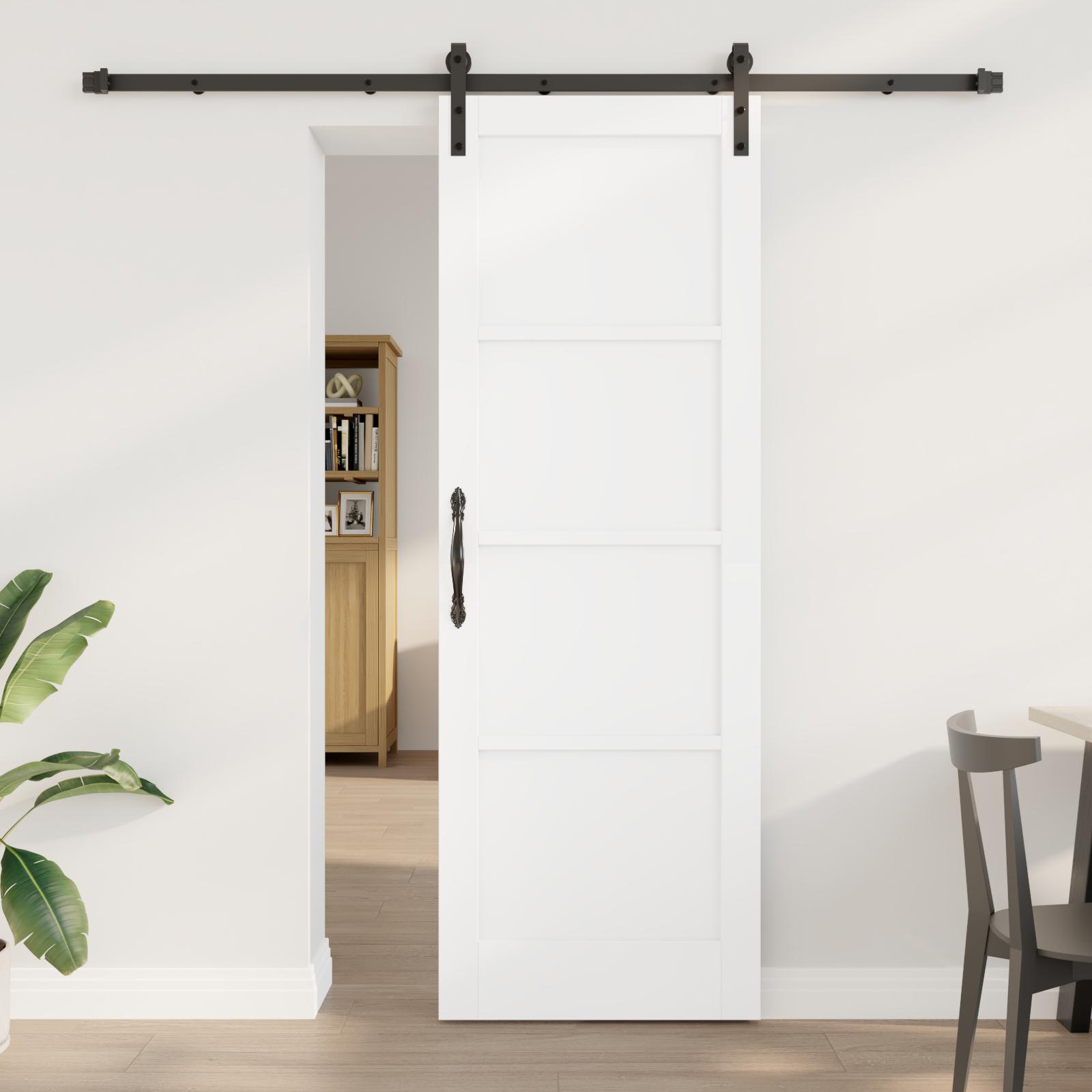 Glidedør med Hardware Sæt Hvid 73,5x211 cm Solid Træ Fyrretræ