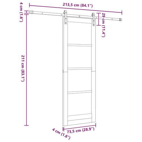 Glidedør med Hardware Sæt Hvid 73,5x211 cm Solid Træ Fyrretræ