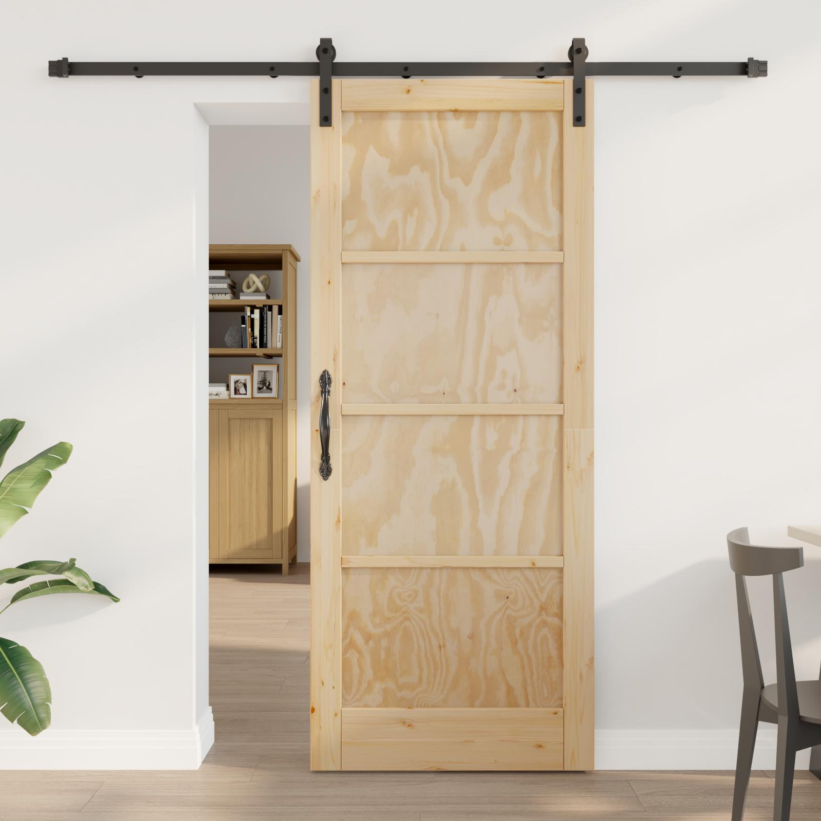 Glidedør med hardware sæt 83x202 cm Solidt træ fyr