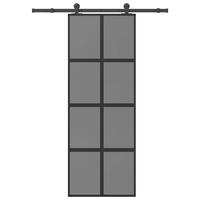Skydedør med hardwaresæt 76x205 cm hærdet glas og aluminium