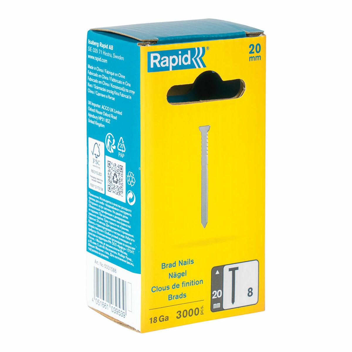 Rapid søm 18ga 20 mm - galvaniserede (3000 stk.)