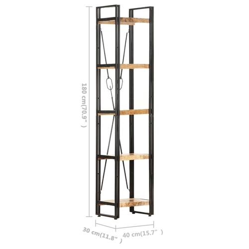Bogreol med 5 hylder 40x30x180 cm massivt mangotræ