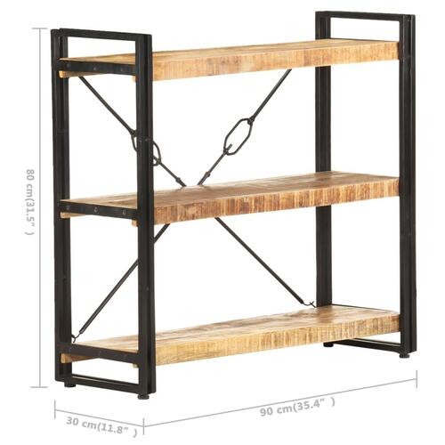 Bogreol m. 3 hylder 90x30x80 cm massivt mangotræ