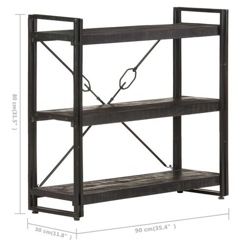 Bogreol m. 3 hylder 90x30x80 cm massivt mangotræ sort