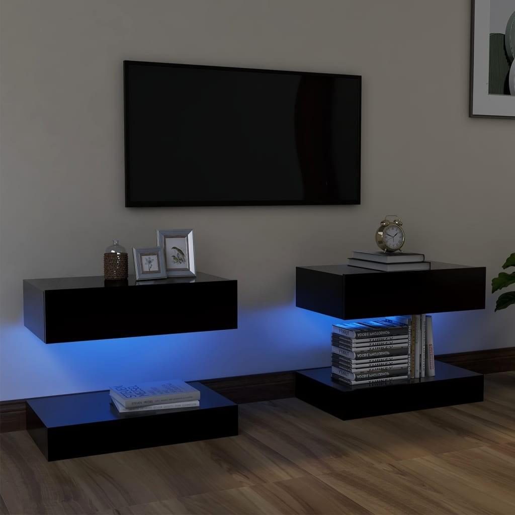 Tv-skabe med LED-lamper 2 stk. 60x35 cm sort