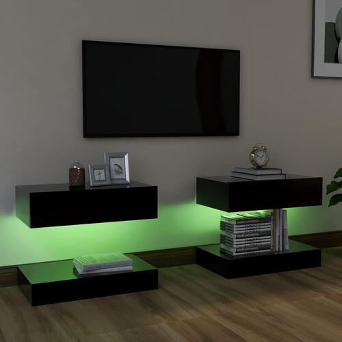 Tv-skabe med LED-lamper 2 stk. 60x35 cm sort