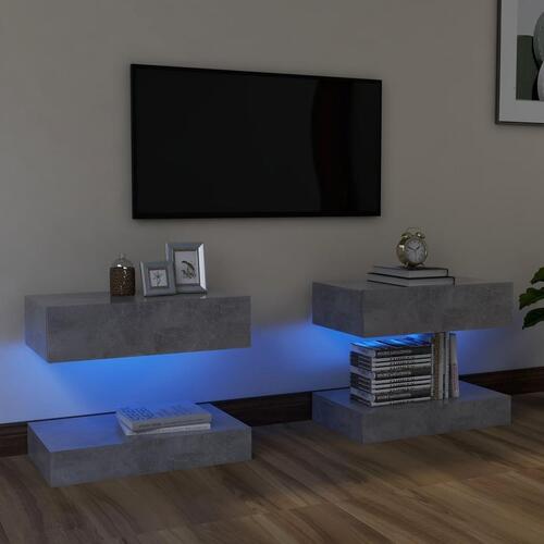 Tv-skabe med LED-lamper 2 stk. 60x35 cm betongrå
