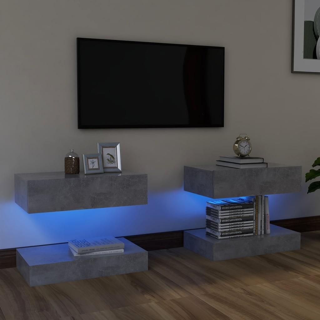 Tv-skabe med LED-lamper 2 stk. 60x35 cm betongrå