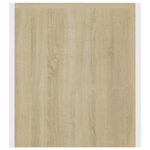 Tv-bord med LED-lys 120x35x40 cm hvid og sonoma-eg