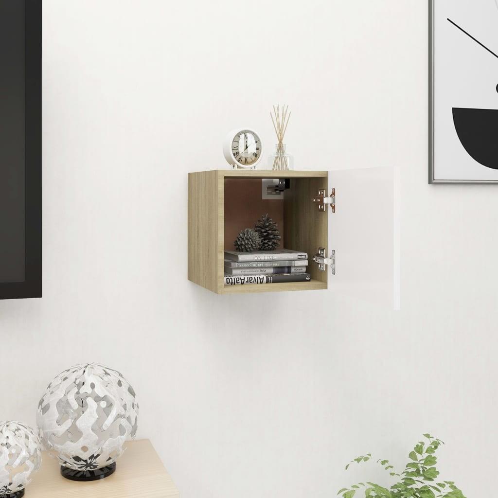 Væghængt tv-skab 30,5x30x30 cm hvid og sonoma-eg