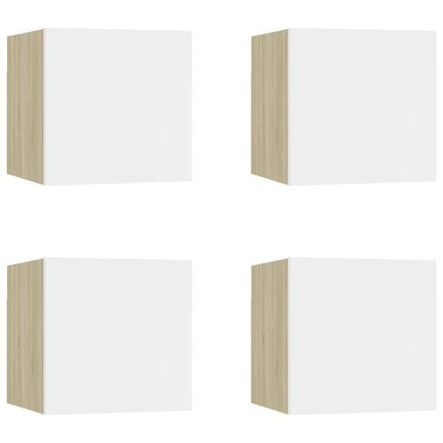 Væghængte tv-skabe 4 stk. 30,5x30x30 cm hvid og sonoma-eg