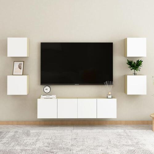 Væghængte tv-skabe 4 stk. 30,5x30x30 cm hvid og sonoma-eg
