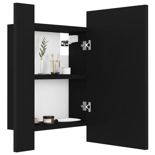Badeværelsesskab m. spejl og LED-lys 40x12x45 cm akryl sort