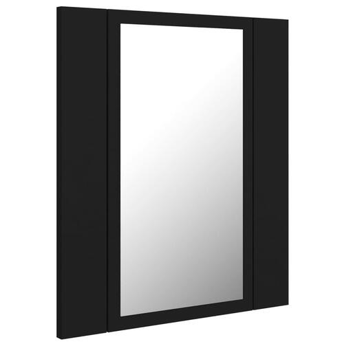 Badeværelsesskab m. spejl og LED-lys 40x12x45 cm akryl sort