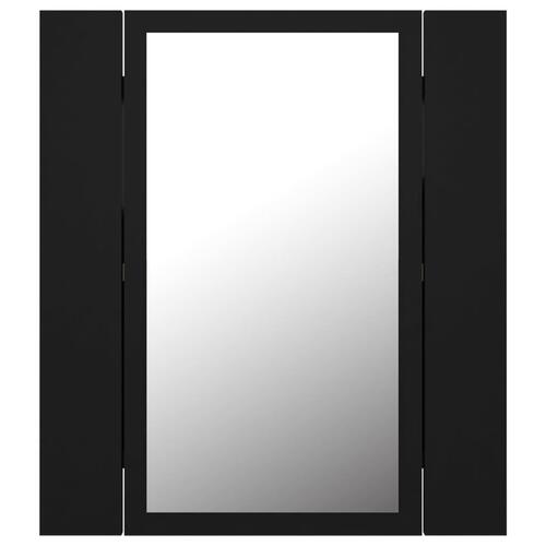 Badeværelsesskab m. spejl og LED-lys 40x12x45 cm akryl sort