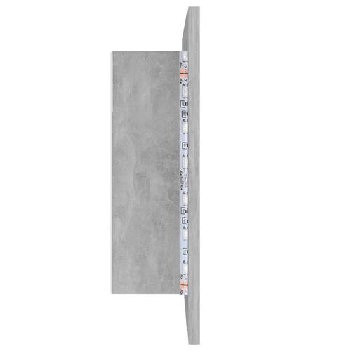 Badeværelsesskab m. spejl og LED-lys 60x12x45 cm akryl betongrå