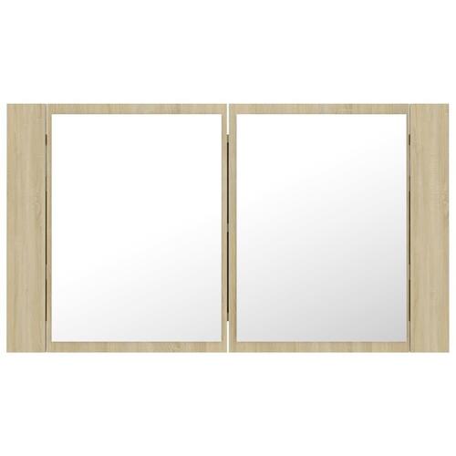 Badeværelsesskab m. spejl og LED-lys 80x12x45cm akryl sonoma-eg