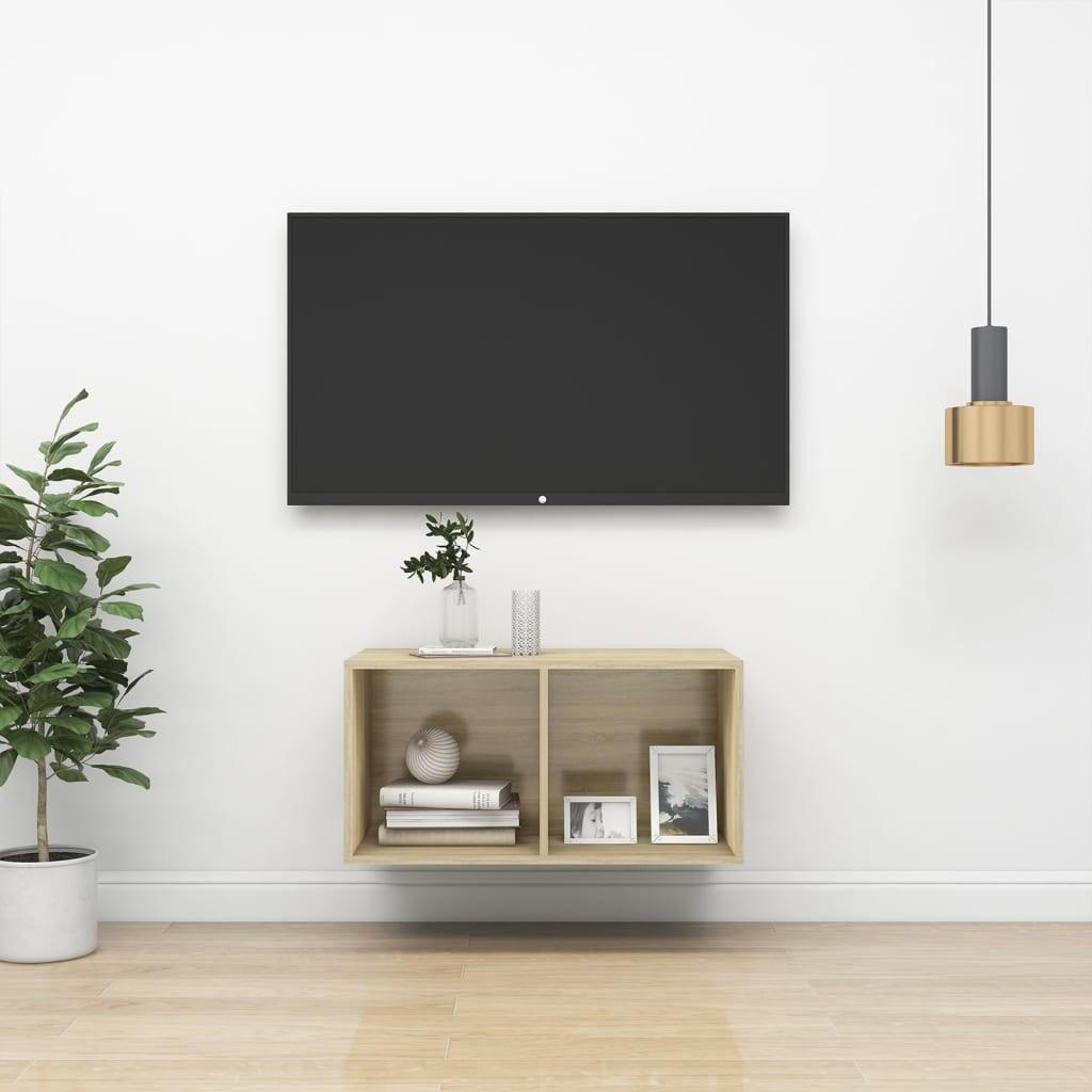 Væghængt tv-bord 37x37x72 cm konstrueret træ sonoma-eg