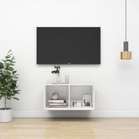 Væghængt tv-bord 37x37x72 cm konstrueret træ hvid højglans