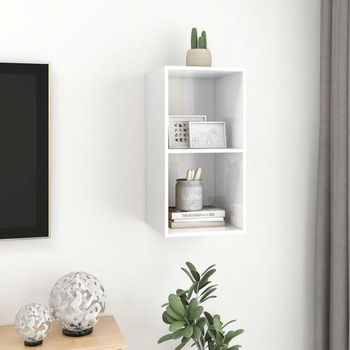 Væghængt tv-bord 37x37x72 cm konstrueret træ hvid højglans