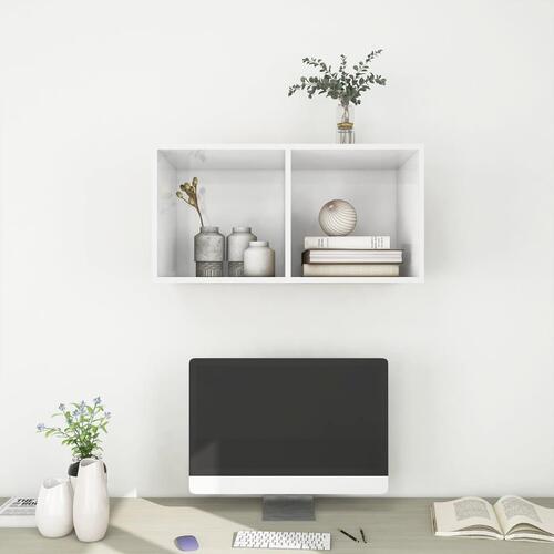 Væghængt tv-bord 37x37x72 cm konstrueret træ hvid højglans