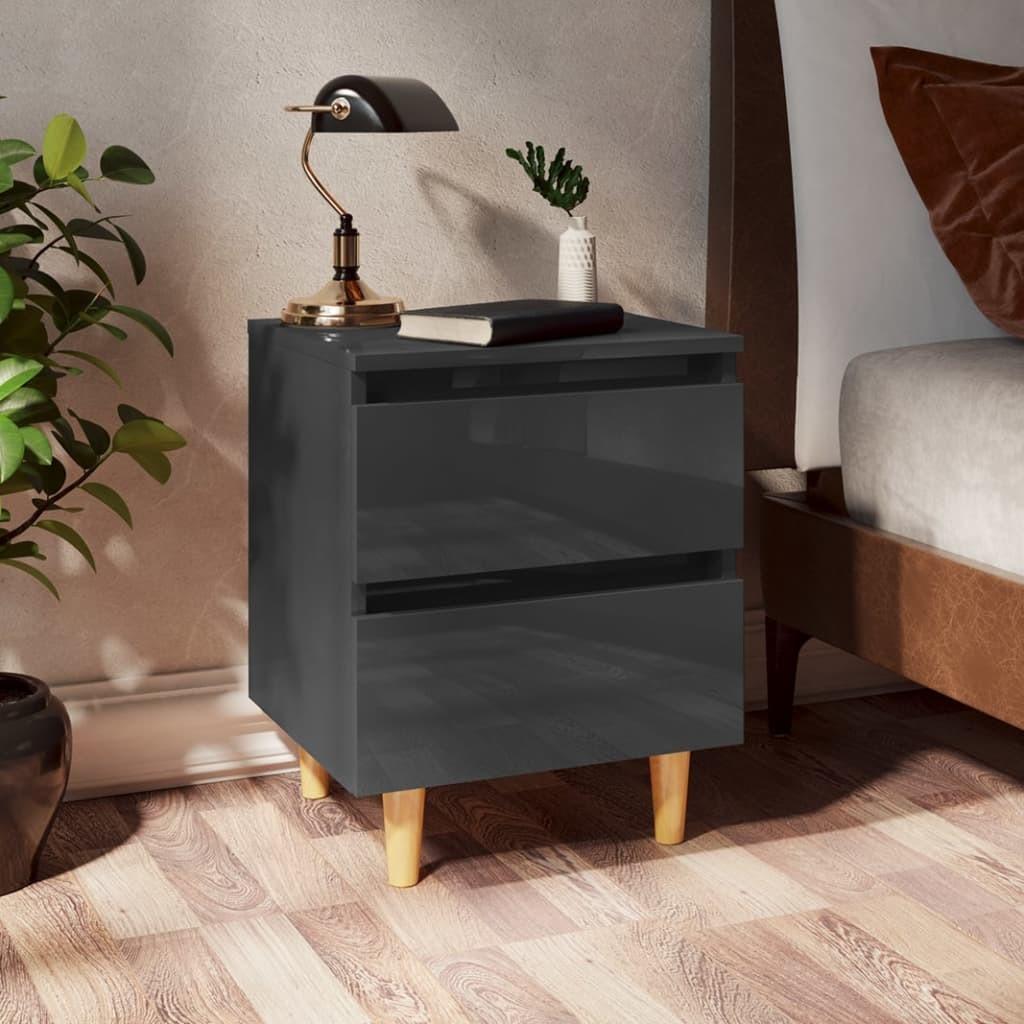 Sengeskab med ben i massivt fyrretræ 40x35x50cm grå højglans