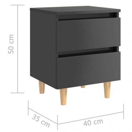 Sengeskab med ben i massivt fyrretræ 40x35x50cm grå højglans