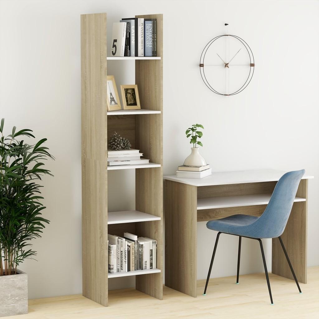 Bogreol 40x35x180 cm konstrueret træ hvid og sonoma-eg