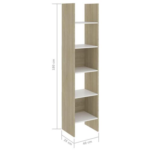 Bogreol 40x35x180 cm konstrueret træ hvid og sonoma-eg