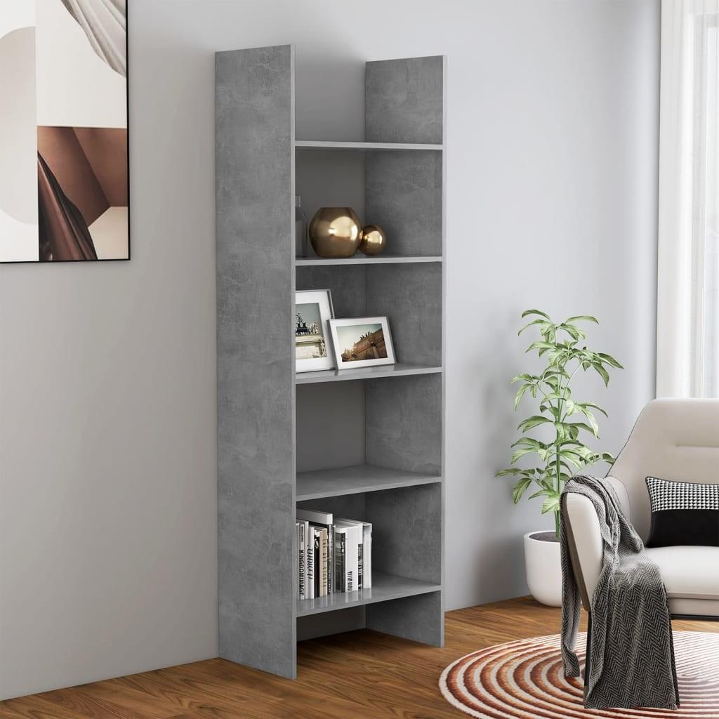 Bogreol 60x35x180 cm konstrueret træ betongrå