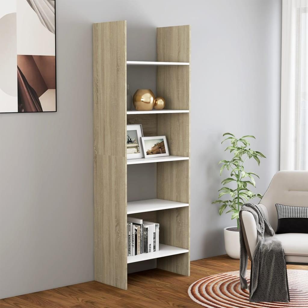 Bogreol 60x35x180 cm konstrueret træ hvid og sonoma-eg