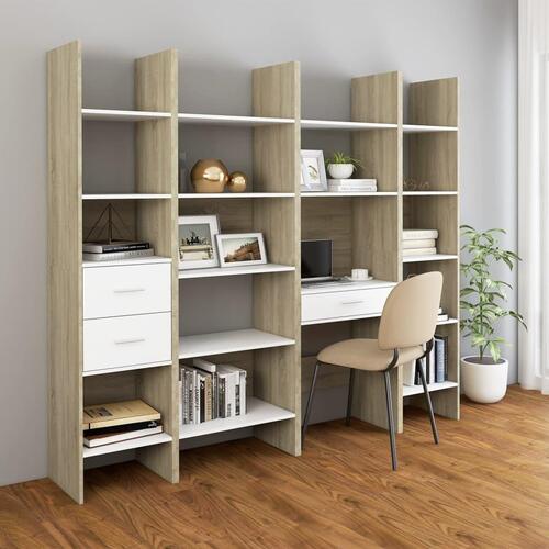 Bogreol 60x35x180 cm konstrueret træ hvid og sonoma-eg